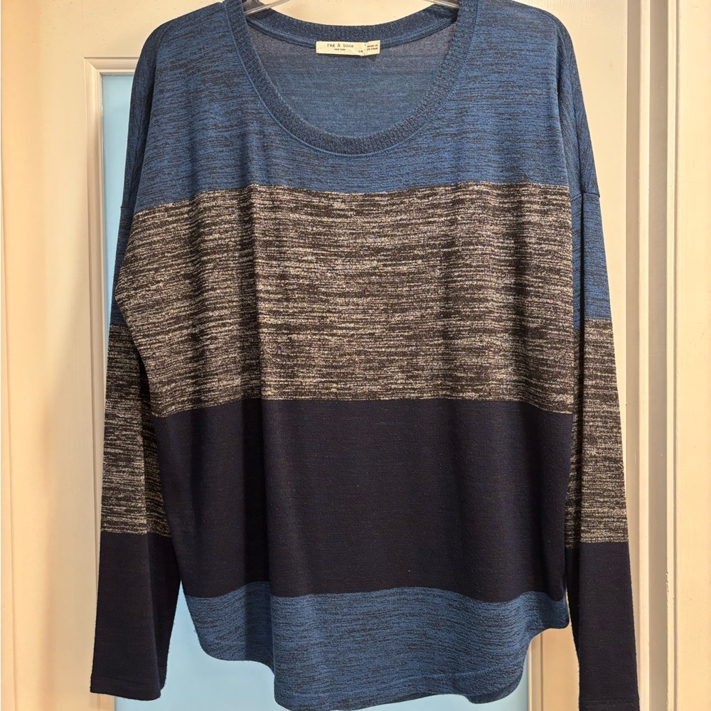 rag & bone Women’s Blue and Black Crewneck Sweater